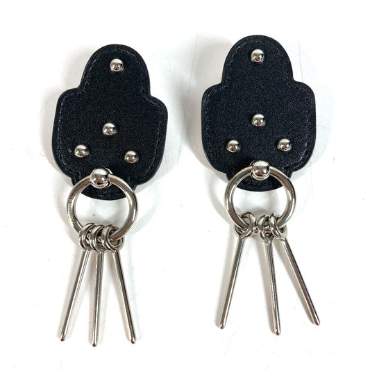 HERMES Carnaby logo Accessory Jewelry Pierce Leather Black/Silver Used