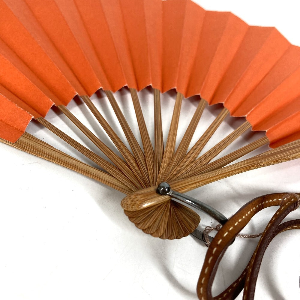 HERMES with Strap folding fan interior Miscellaneous goods Wood / paper Orange Used