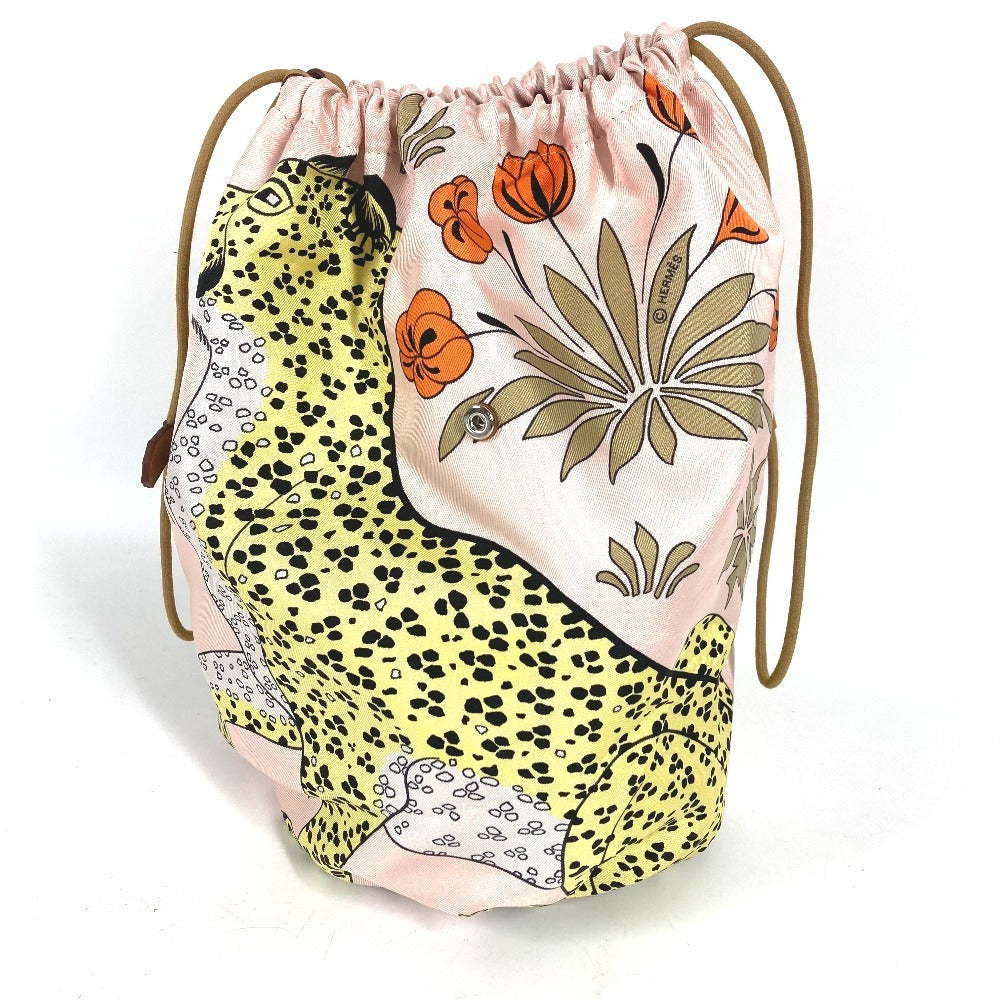 HERMES Multi pouch Musardine Potion Drawstring bag Leopard print Pouch silk pink Used