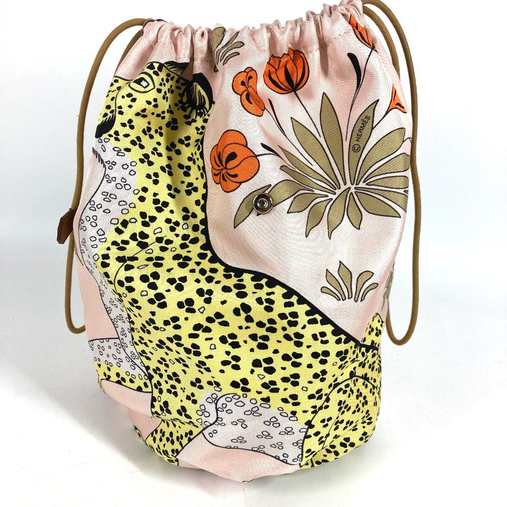 HERMES Multi pouch Musardine Potion Drawstring bag Leopard print Pouch silk pink Used
