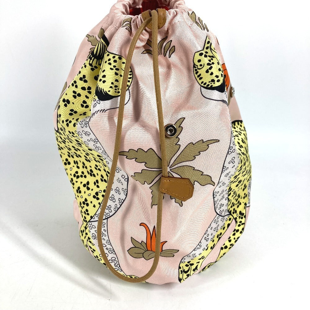 HERMES Multi pouch Musardine Potion Drawstring bag Leopard print Pouch silk pink Used
