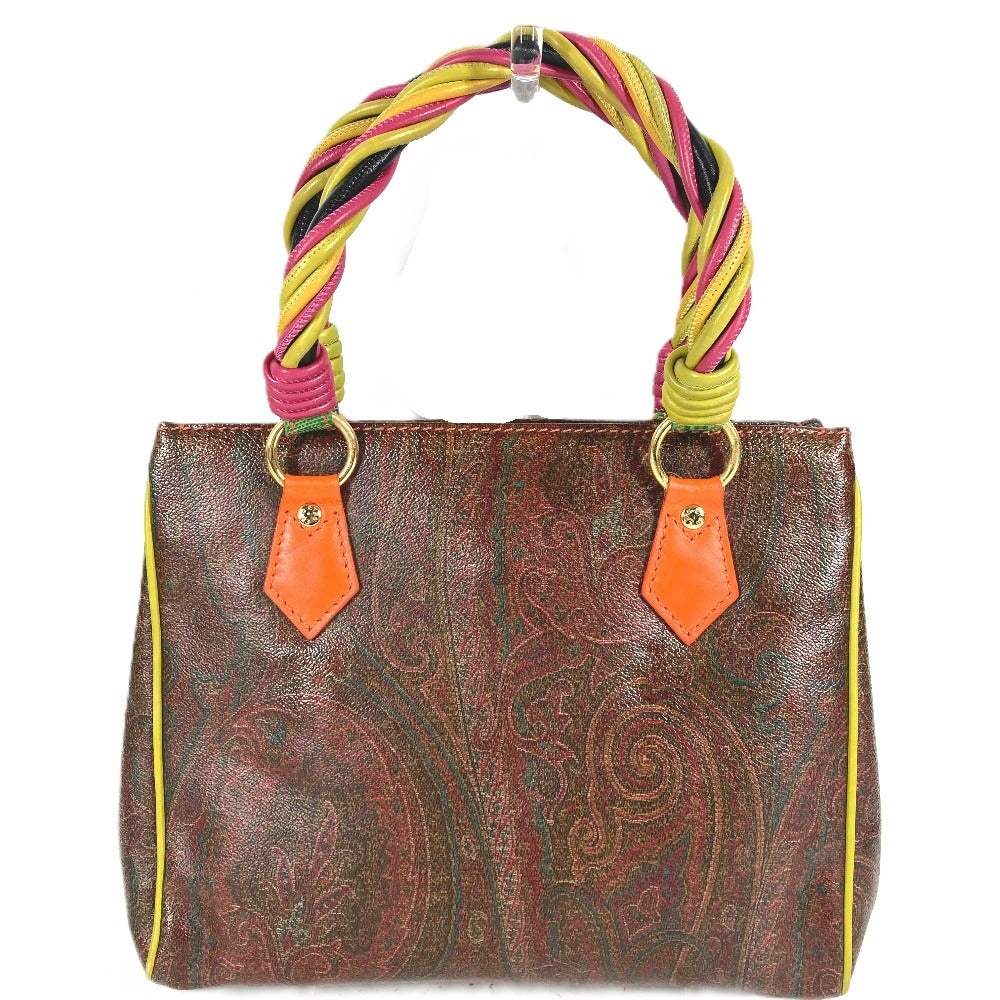 ETRO Paisley pattern logo Bag Tote Bag Hand Bag PVC/Leather Brown/Multicolore Used