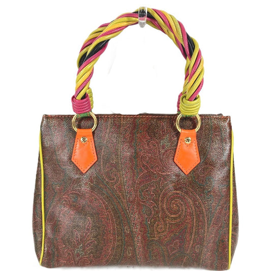 ETRO Paisley pattern logo Bag Tote Bag Hand Bag PVC/Leather Brown/Multicolore Used