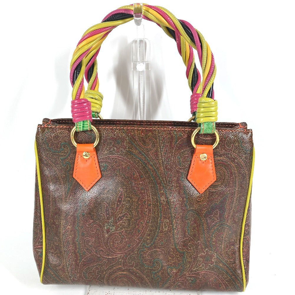 ETRO Paisley pattern logo Bag Tote Bag Hand Bag PVC/Leather Brown/Multicolore Used