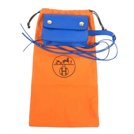 HERMES vintage PochetteGreen Pochette Green Waist Pouch Bag Mini Bag Flap Belt Bag body bag Leather blue Used