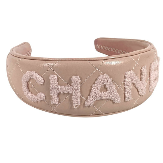 CHANEL Matelasse Quilted Logo headband hair band hair accessories Katyusha Leather pink Used