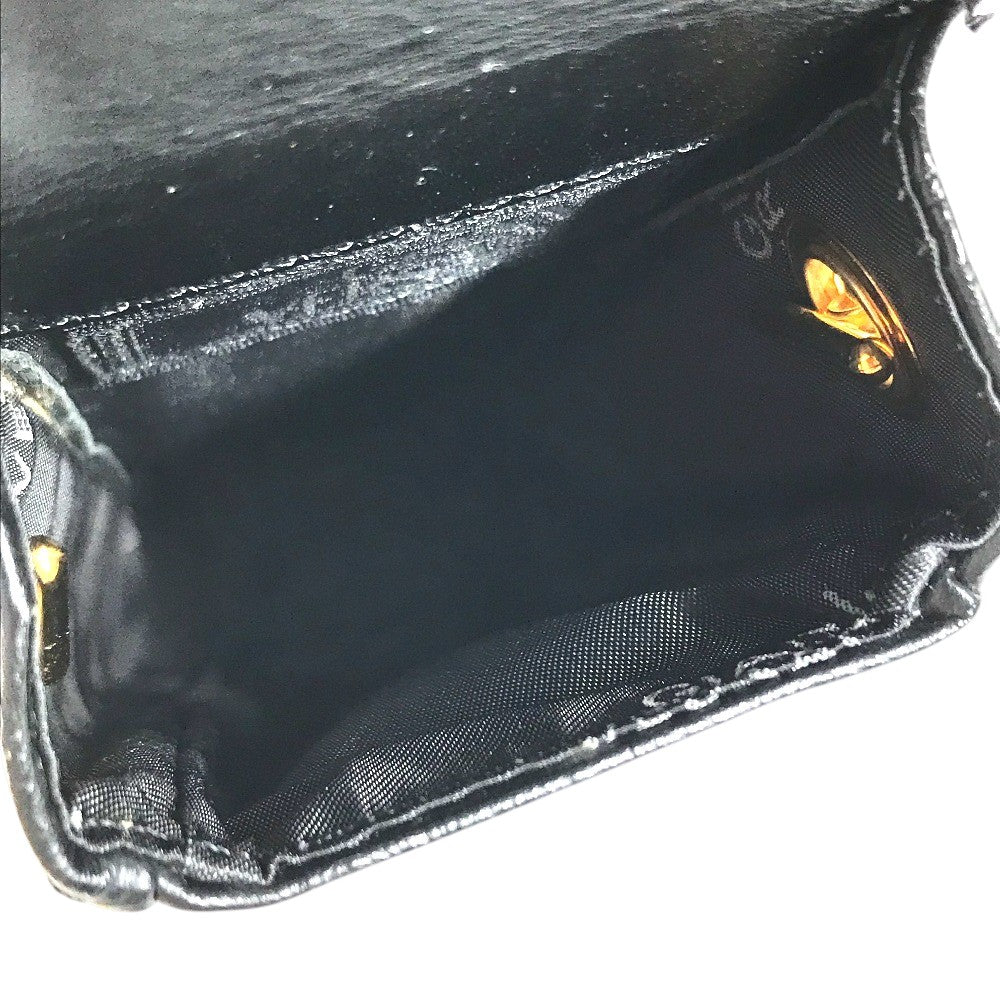 VERSACE vintage Sunburst Logo Mobile Phone Pouch Flap Chain Bag Hand Bag Embossed Leather Black Used