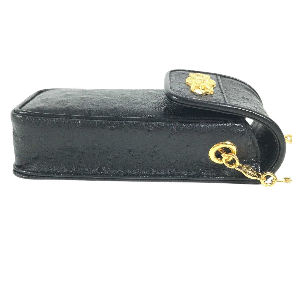 VERSACE vintage Sunburst Logo Mobile Phone Pouch Flap Chain Bag Hand Bag Embossed Leather Black Used
