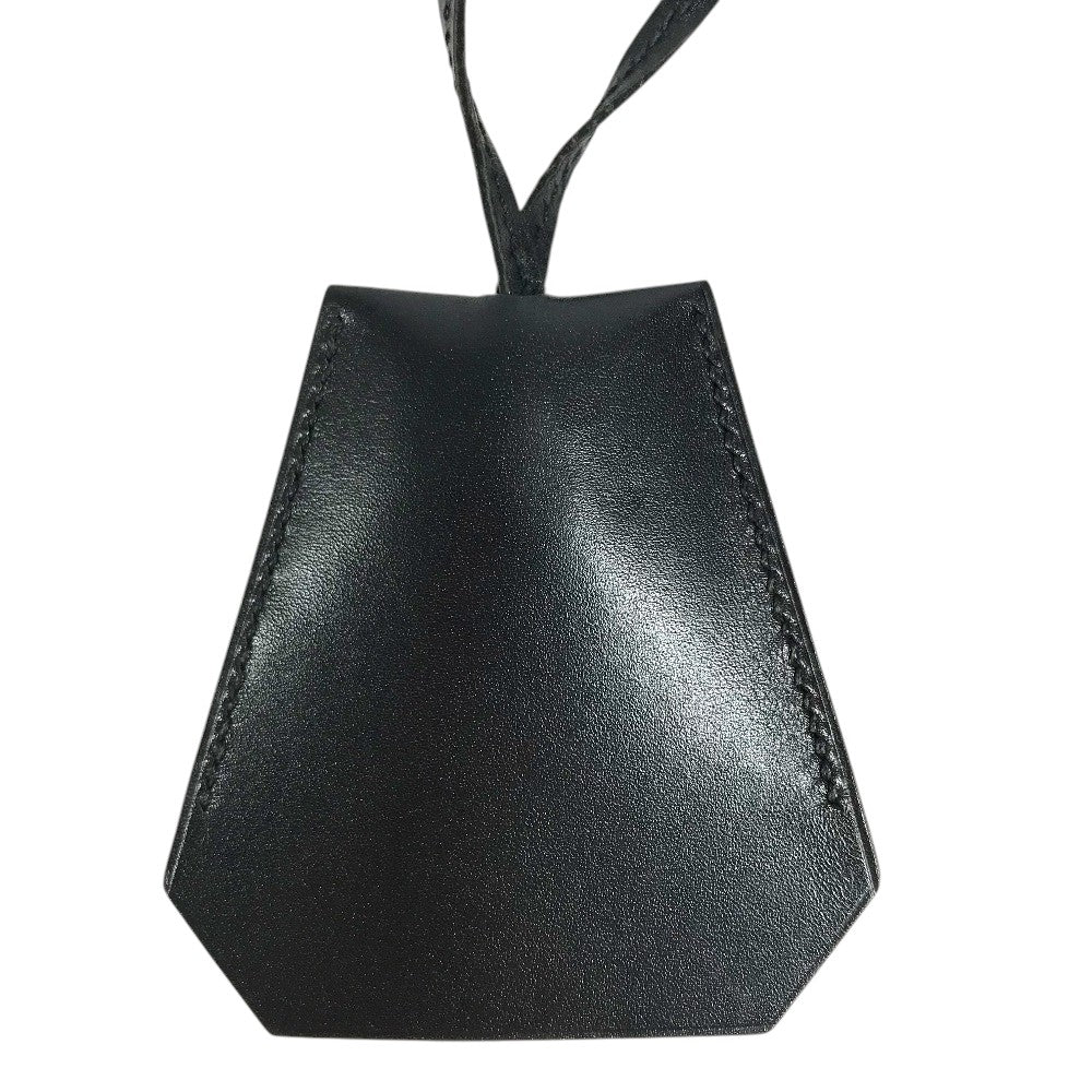 HERMES vintage Clochette Keyring Bag Charm Leather Necklace Leather Black Used