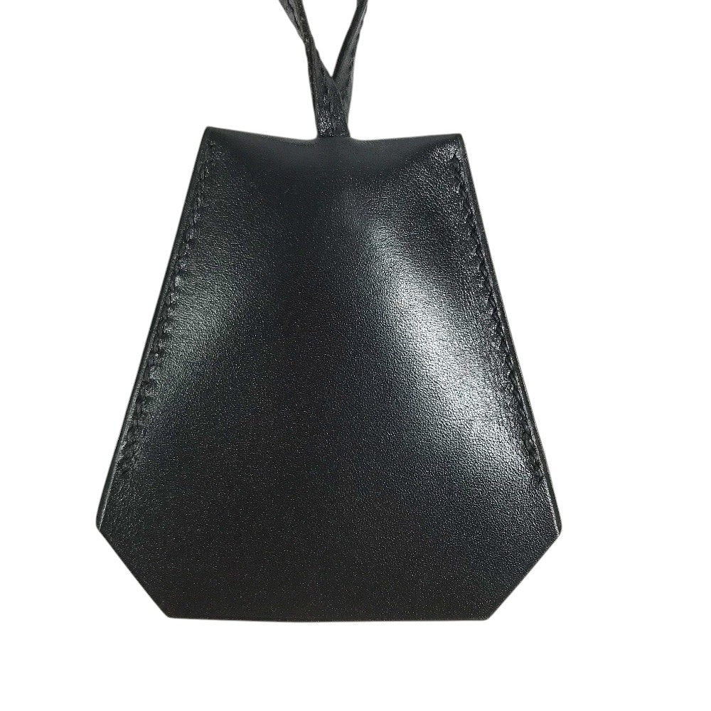 HERMES vintage Clochette Keyring Bag Charm Leather Necklace Leather Black Used