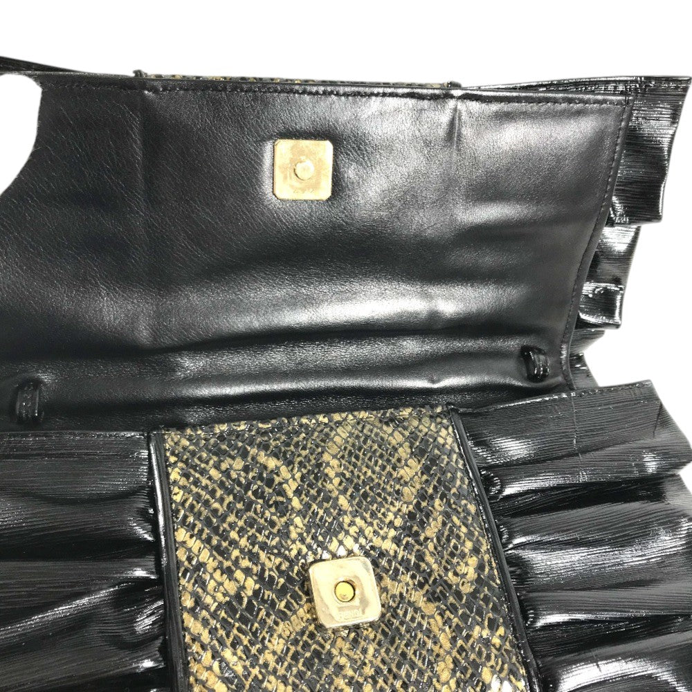 FENDI vintage ribbon Vintage Genuine Leather 2-Way Shoulder Bag Pochette Clutch Bag Crossbody Bag Clutch bag Leather Black Used