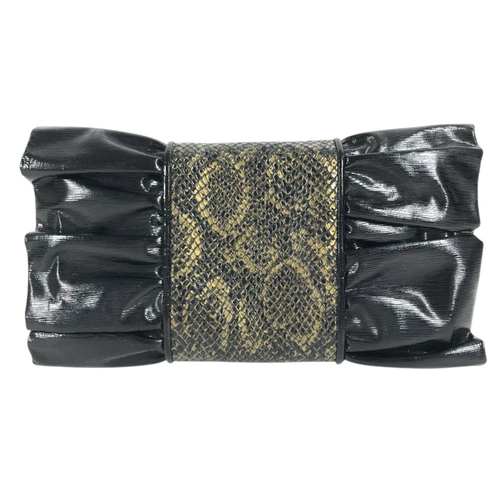 FENDI vintage ribbon Vintage Genuine Leather 2-Way Shoulder Bag Pochette Clutch Bag Crossbody Bag Clutch bag Leather Black Used