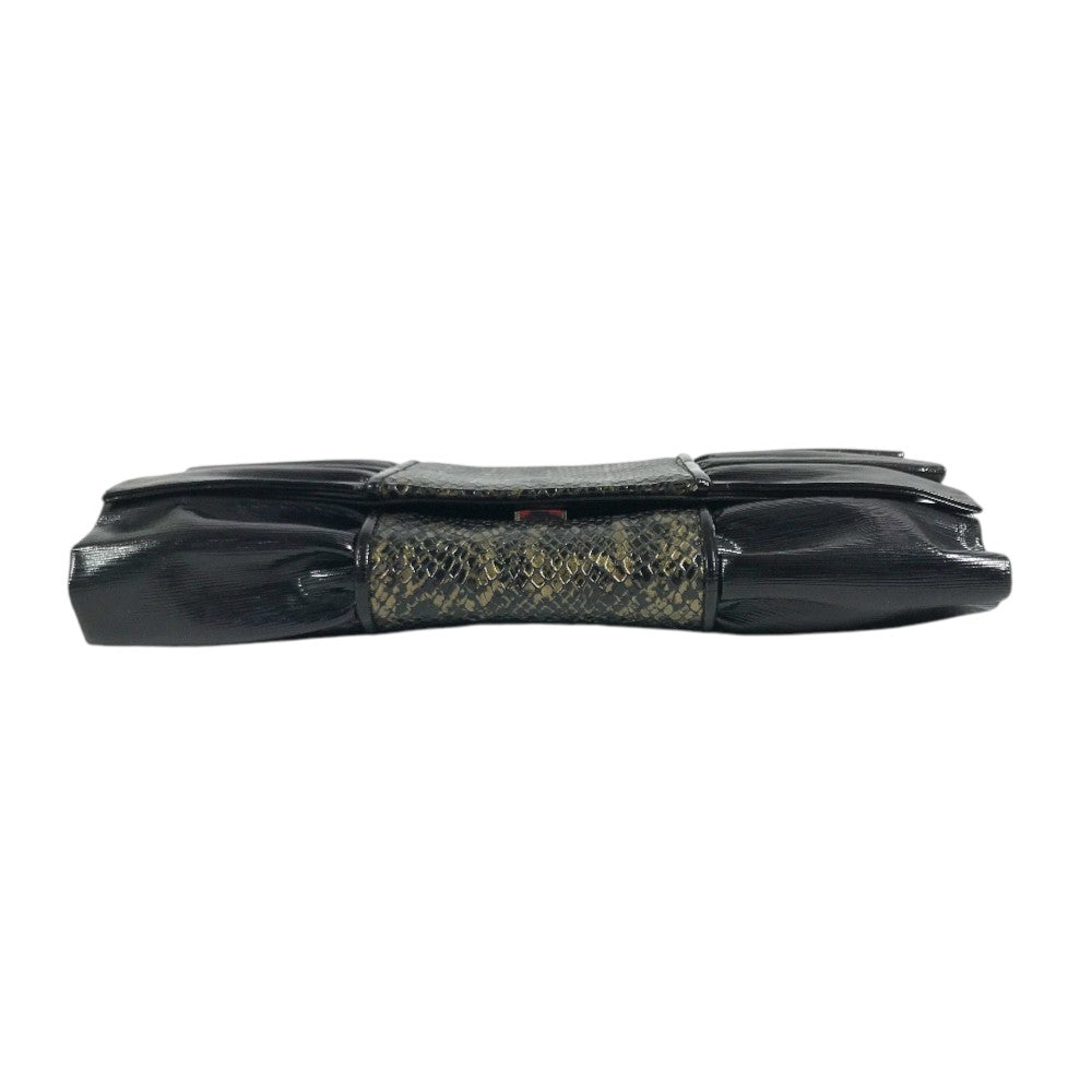 FENDI vintage ribbon Vintage Genuine Leather 2-Way Shoulder Bag Pochette Clutch Bag Crossbody Bag Clutch bag Leather Black Used