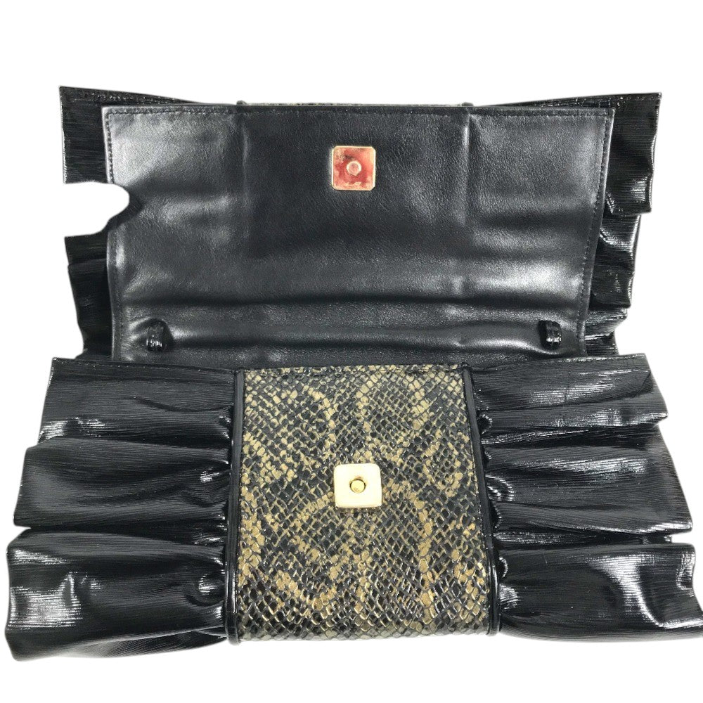 FENDI vintage ribbon Vintage Genuine Leather 2-Way Shoulder Bag Pochette Clutch Bag Crossbody Bag Clutch bag Leather Black Used
