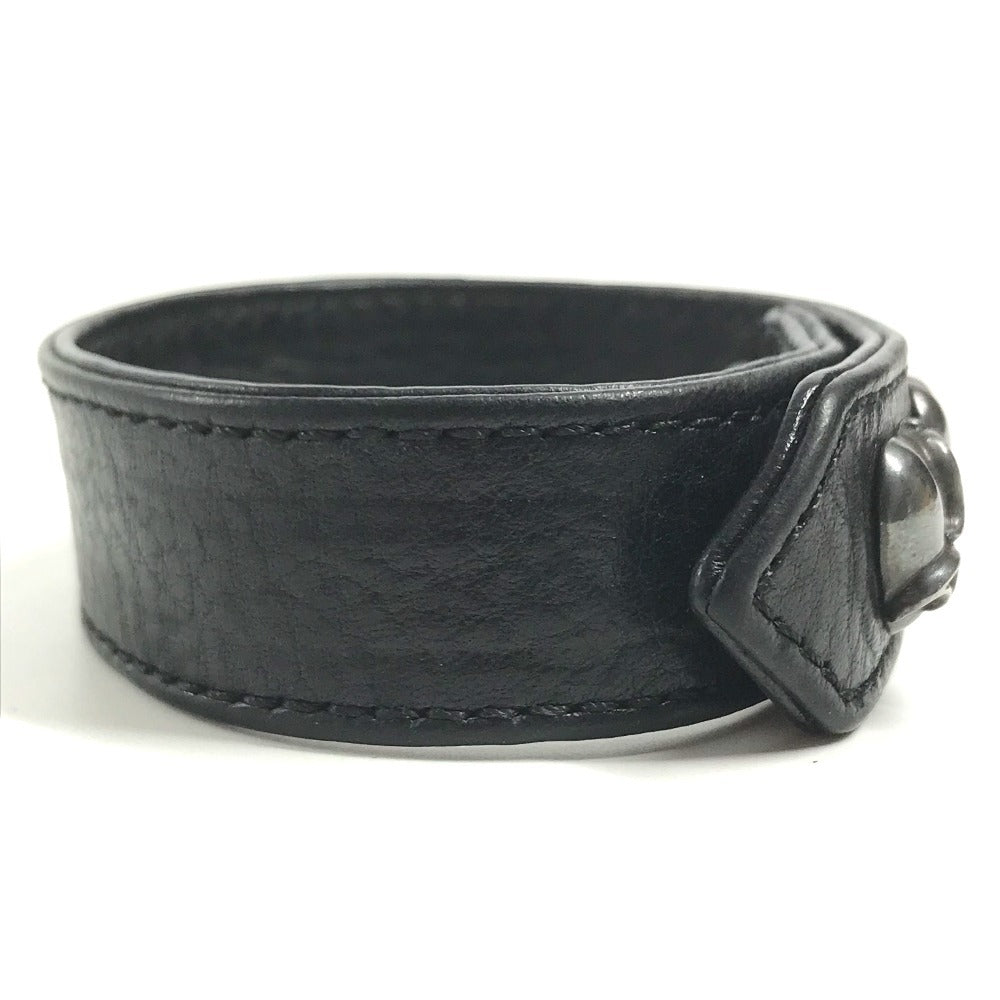 CHROME HEARTS 3BTN 2NP Heart 3-Button 2-Snap Accessories bangle Bracelet Leather Black/Silver Used