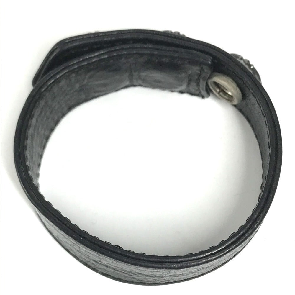 CHROME HEARTS 3BTN 2NP Heart 3-Button 2-Snap Accessories bangle Bracelet Leather Black/Silver Used