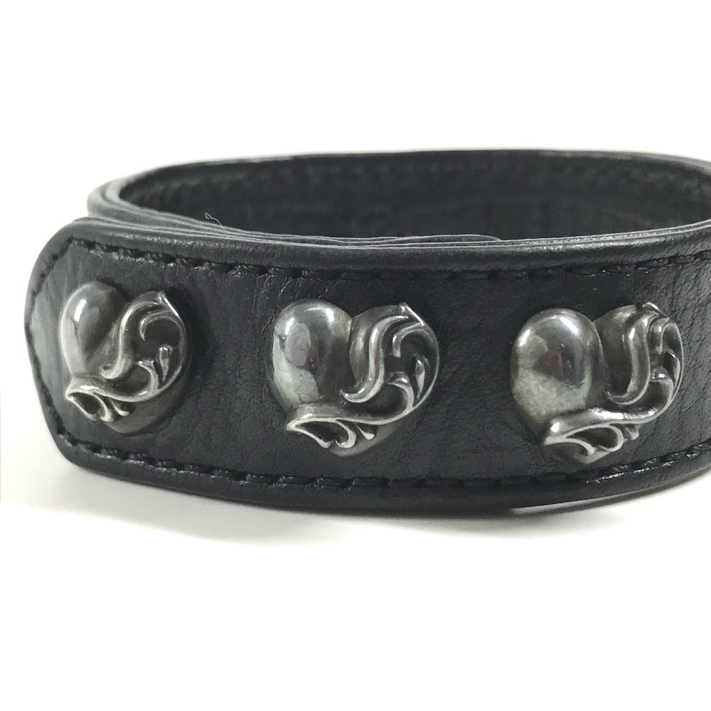 CHROME HEARTS 3BTN 2NP Heart 3-Button 2-Snap Accessories bangle Bracelet Leather Black/Silver Used