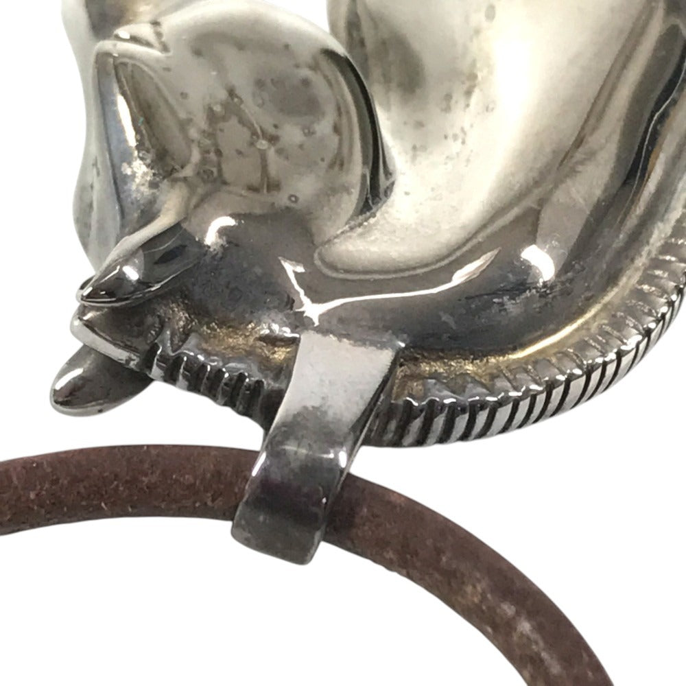 HERMES Shuval horse Accessories Choker Leather Strap Necklace Metal / Leather Silver/Brown Used