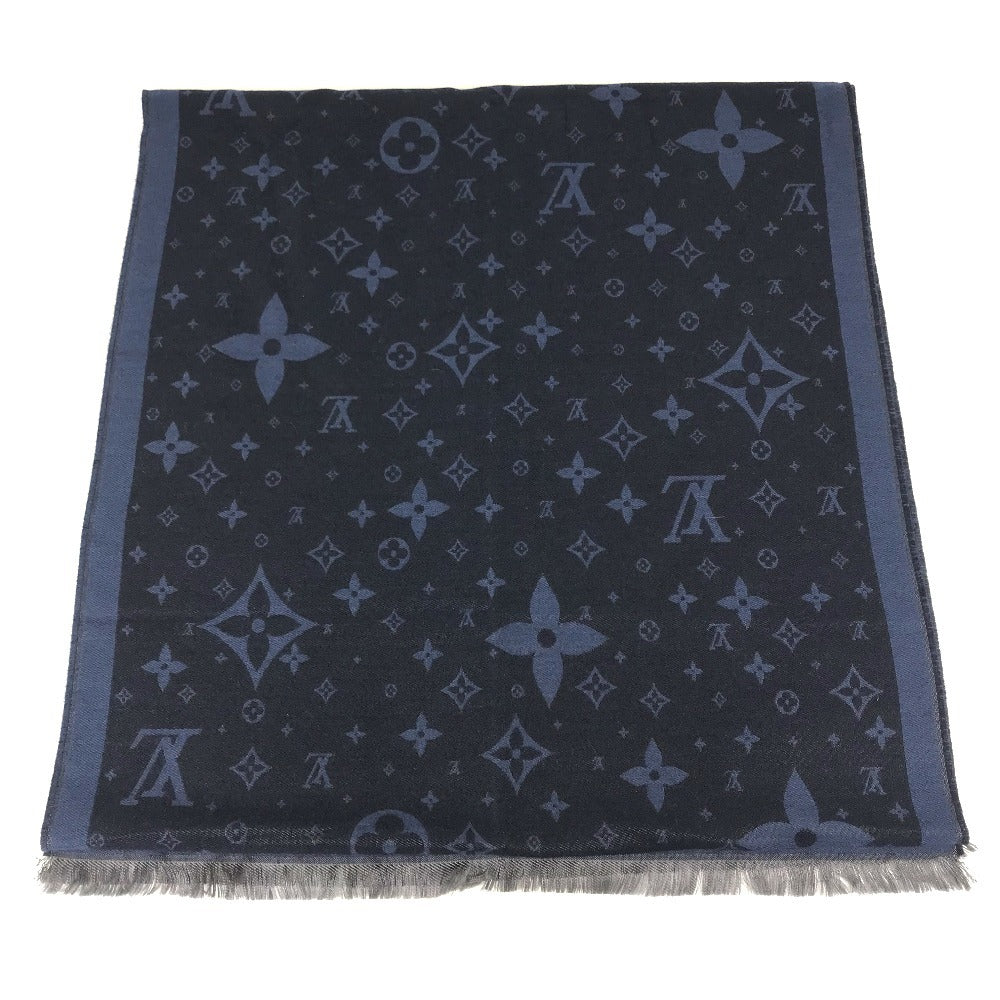 LOUIS VUITTON R98933 Monogram Ethol Monogram Stole/Shawl Scarf Fringe shawl silk / wool blue Used