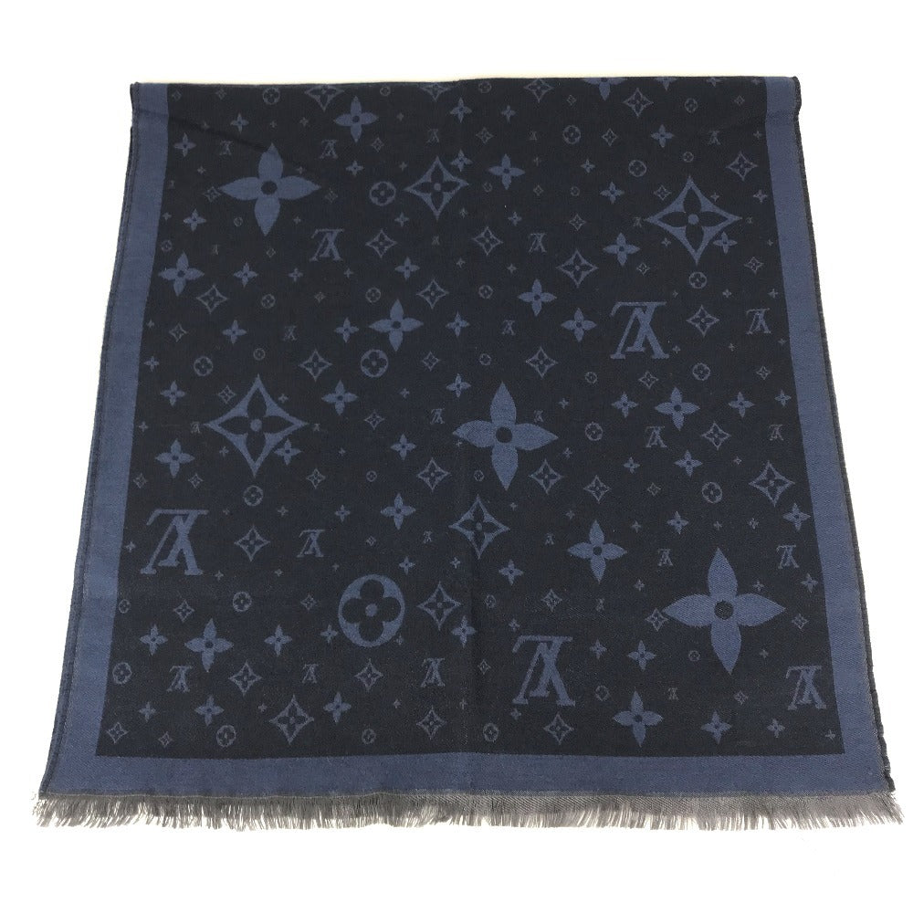 LOUIS VUITTON R98933 Monogram Ethol Monogram Stole/Shawl Scarf Fringe shawl silk / wool blue Used