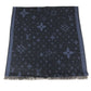 LOUIS VUITTON R98933 Monogram Ethol Monogram Stole/Shawl Scarf Fringe shawl silk / wool blue Used