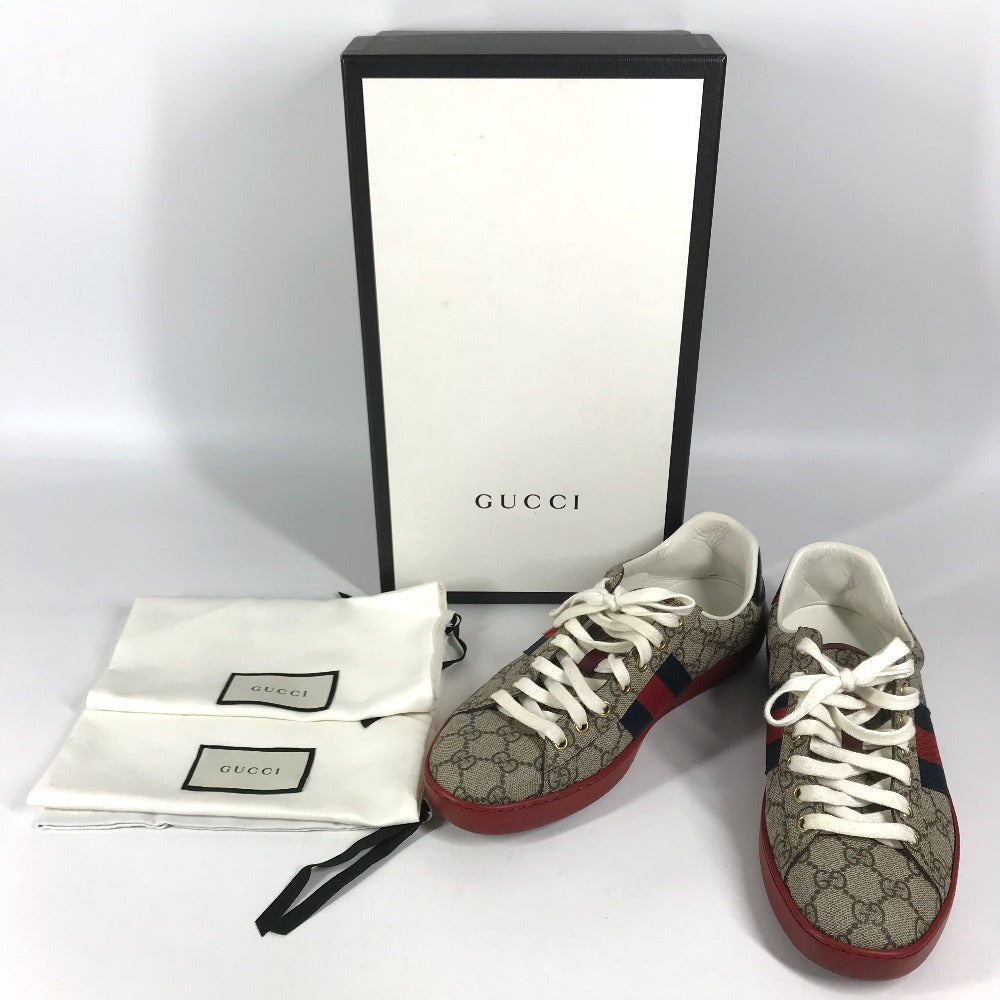 GUCCI 429445 GG Supreme logo shoes shoe laces sneakers GG Supreme Canvas Beige/Red Used