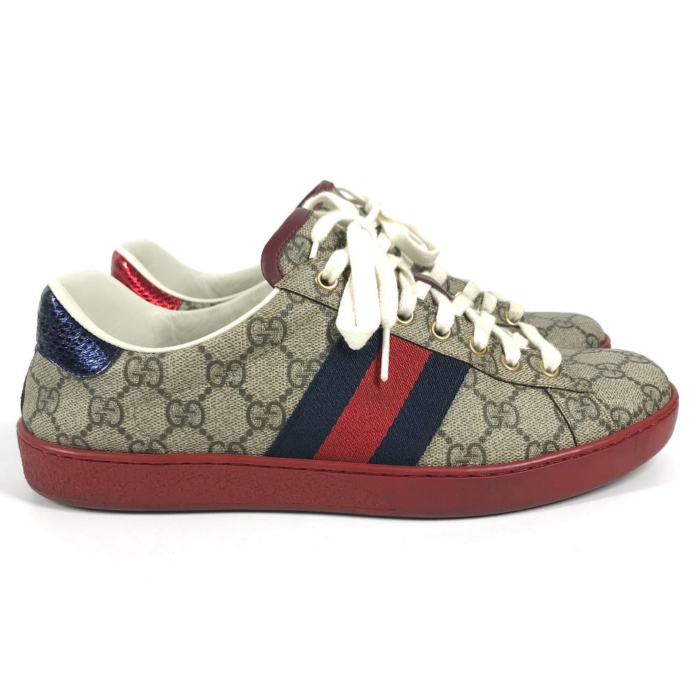 GUCCI 429445 GG Supreme logo shoes shoe laces sneakers GG Supreme Canvas Beige/Red Used