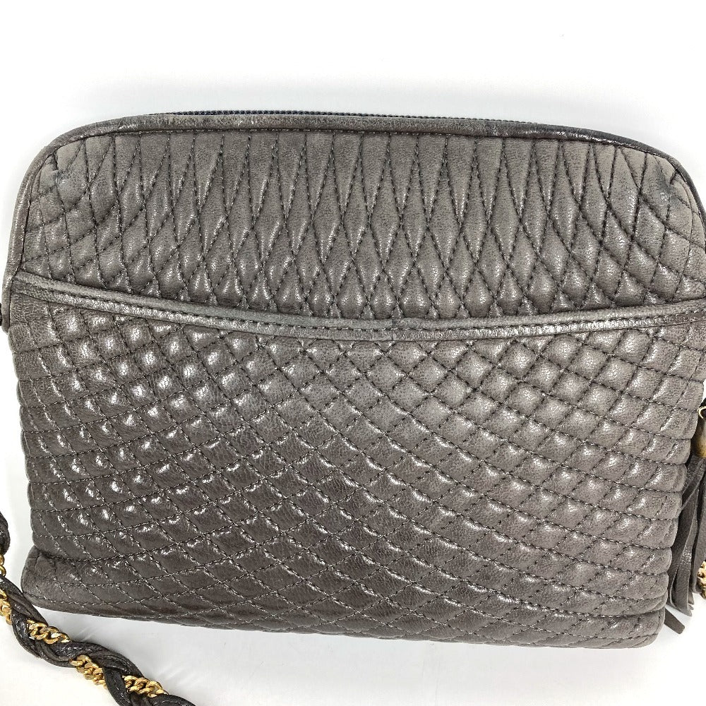 BALLY vintage Logo Quilted Fringe Tassel Twist Chain Bag Pochette Crossbody Shoulder Bag Leather gray Used