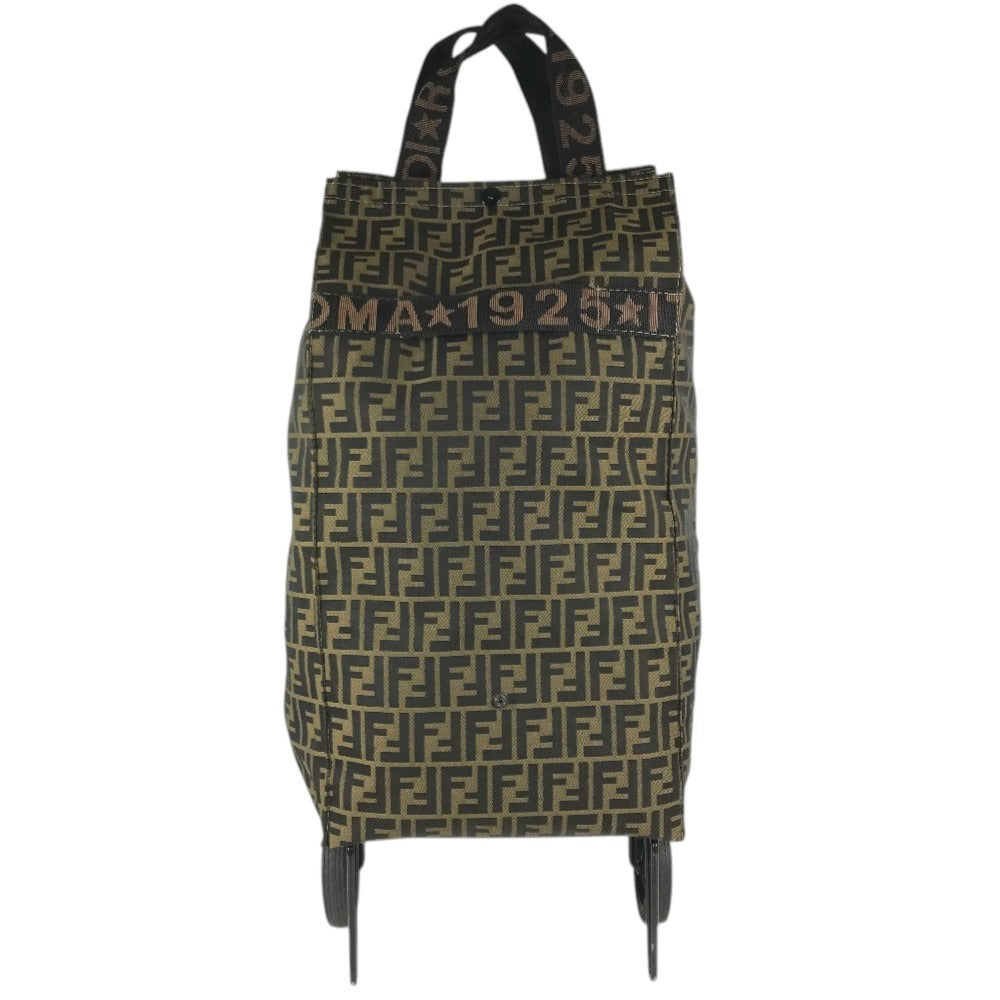 FENDI vintage Zucca Logo Suitcase Trunk 2-wheel travel bag Carry Bag Canvas Brown Used