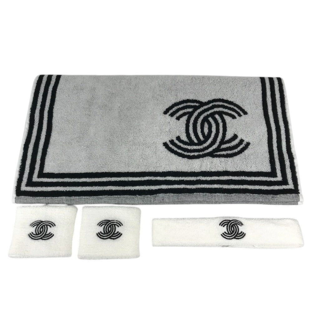 CHANEL AA9752 Sports Logo 24C Hairband, Wristband, and Towel 4-Piece Set Headband, hair accessory, bath towel hair band cotton White/Black Used
