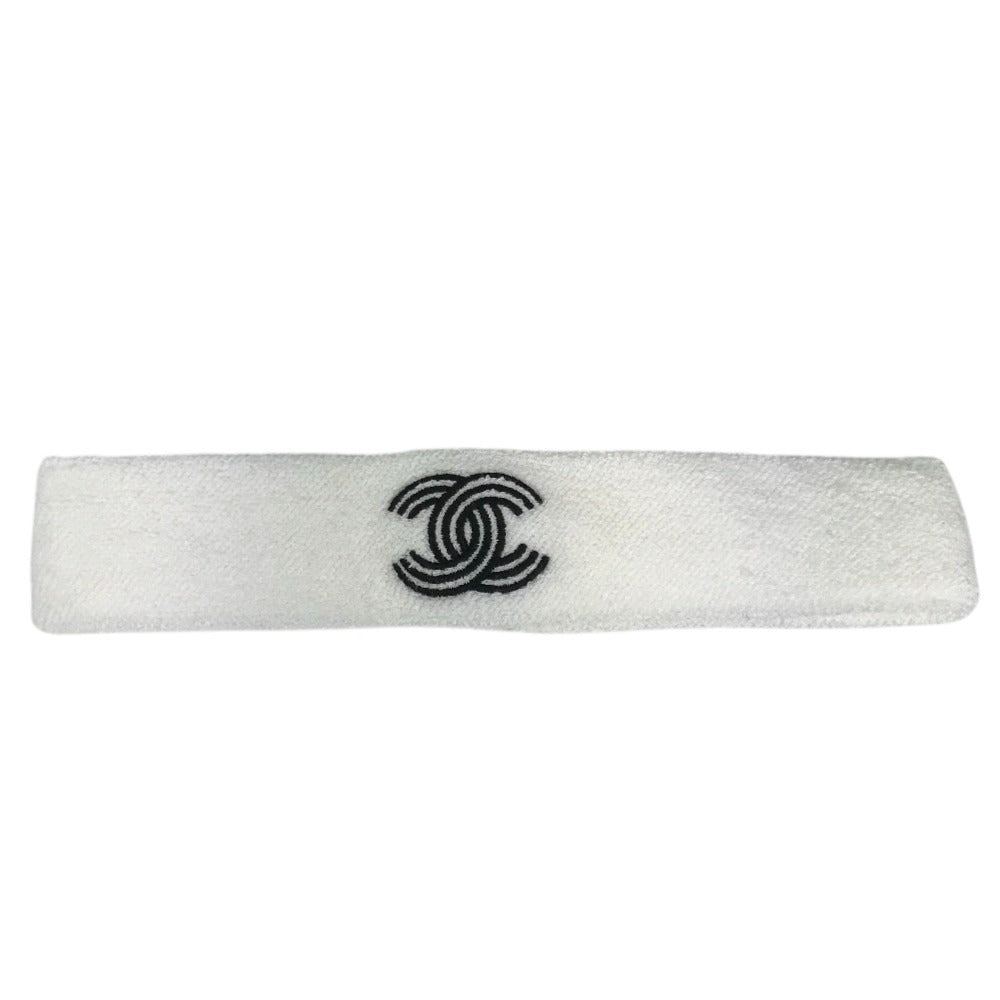 CHANEL AA9752 Sports Logo 24C Hairband, Wristband, and Towel 4-Piece Set Headband, hair accessory, bath towel hair band cotton White/Black Used