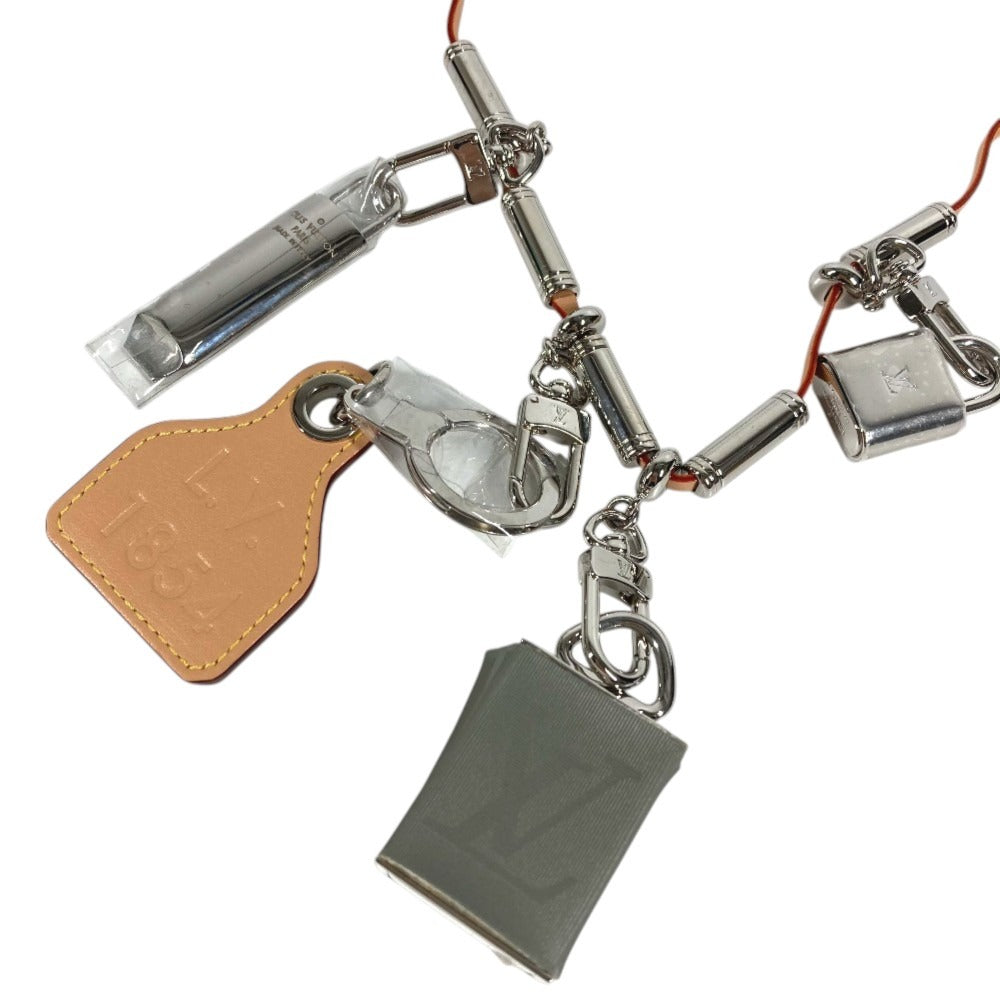 LOUIS VUITTON MP2140 Monogram Titanium Logo big Padlock Key Whistle Shoulder Strap Necklace Metal / Leather gray Used