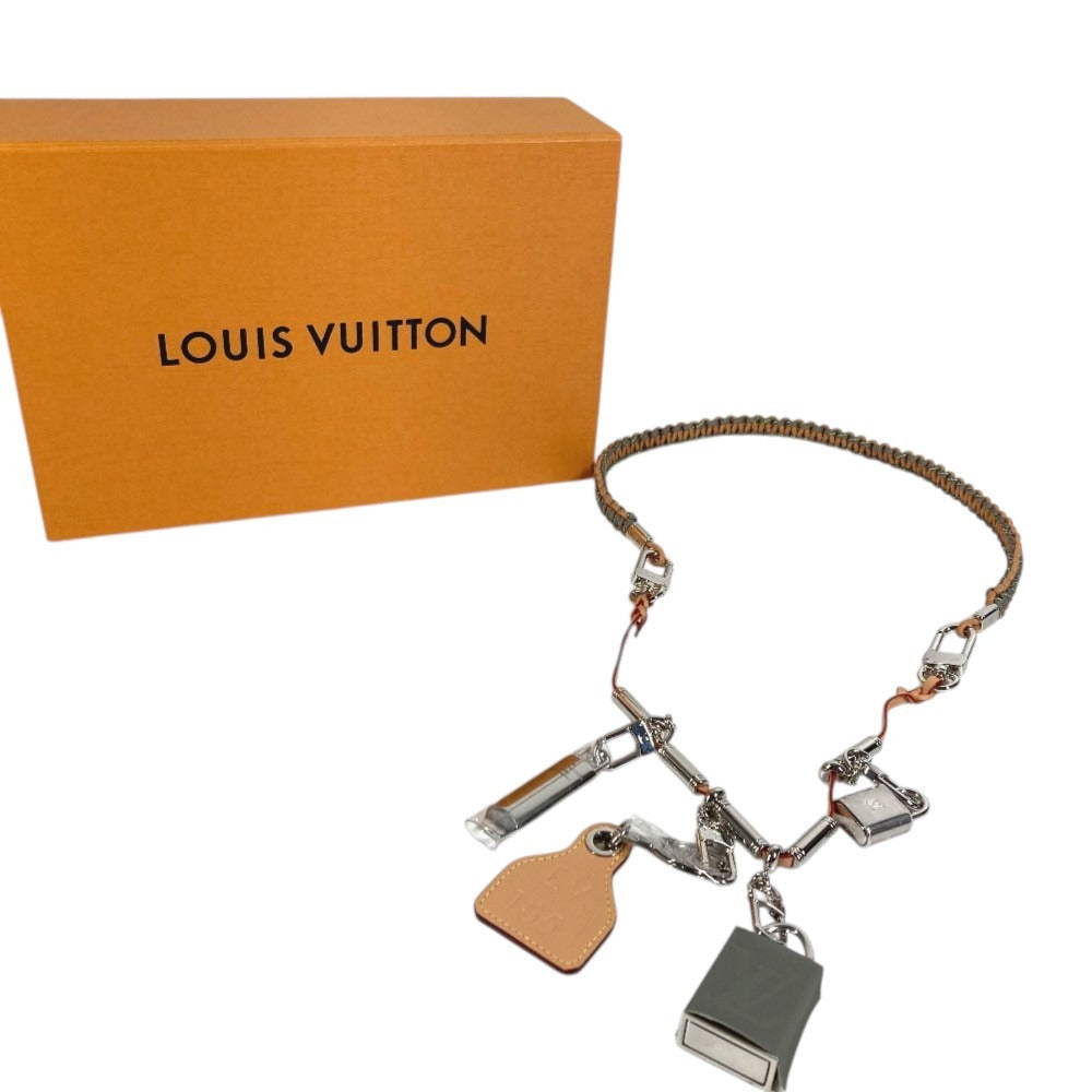 LOUIS VUITTON MP2140 Monogram Titanium Logo big Padlock Key Whistle Shoulder Strap Necklace Metal / Leather gray Used