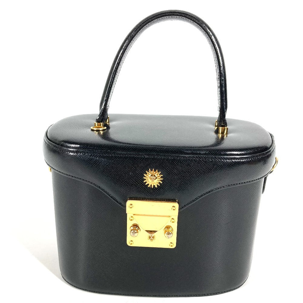 VERSACE vintage Sunburst logo bag vanity bag Hand Bag Leather Gold/Black Used