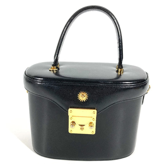 VERSACE vintage Sunburst logo bag vanity bag Hand Bag Leather Gold/Black Used