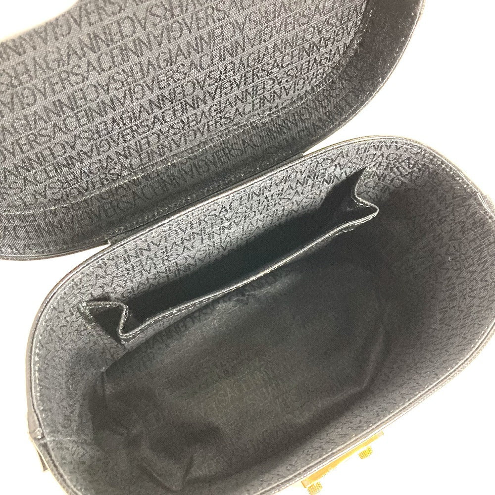 VERSACE vintage Sunburst logo bag vanity bag Hand Bag Leather Gold/Black Used