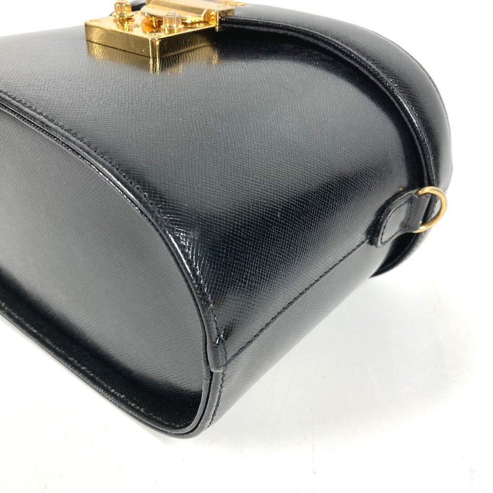 VERSACE vintage Sunburst logo bag vanity bag Hand Bag Leather Gold/Black Used