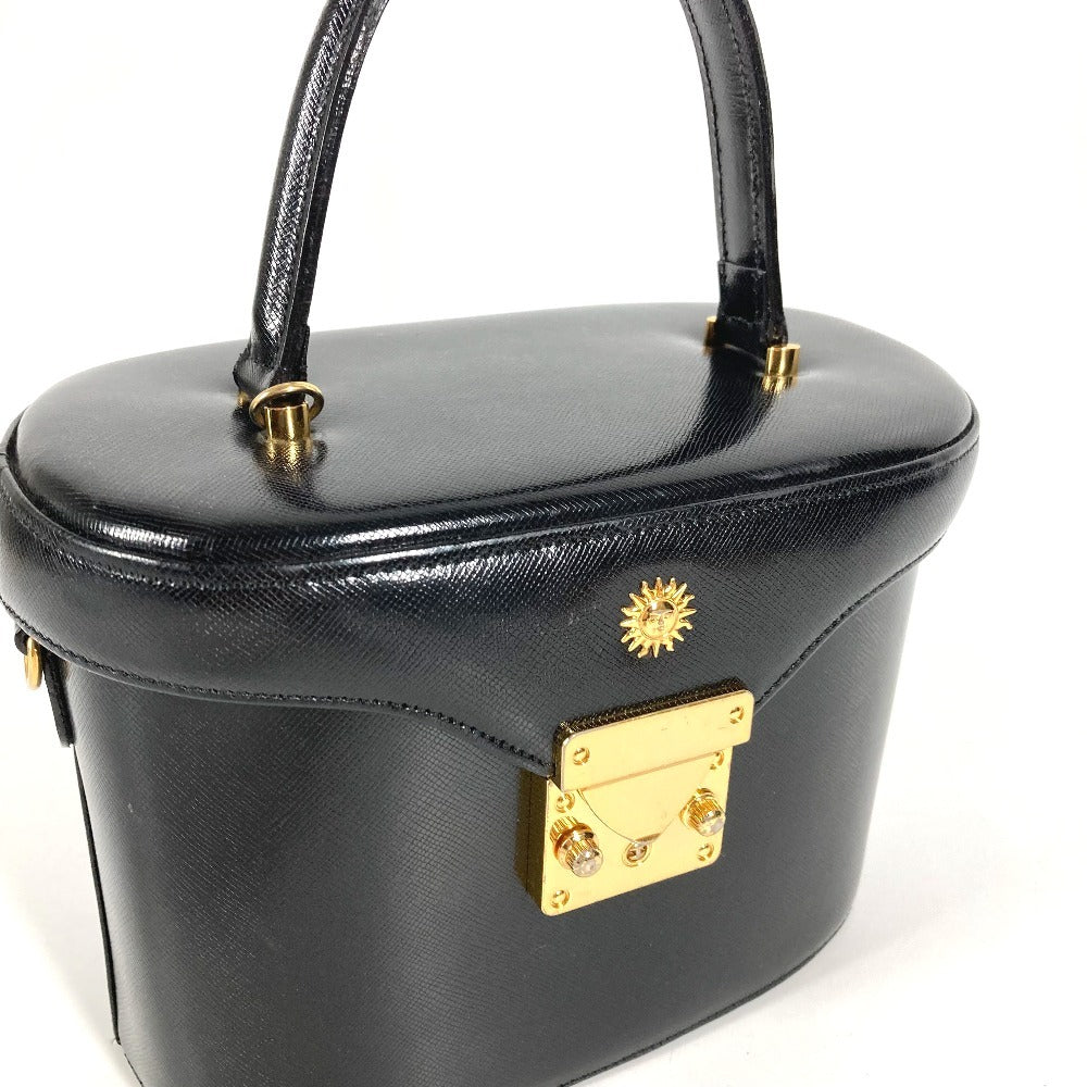 VERSACE vintage Sunburst logo bag vanity bag Hand Bag Leather Gold/Black Used