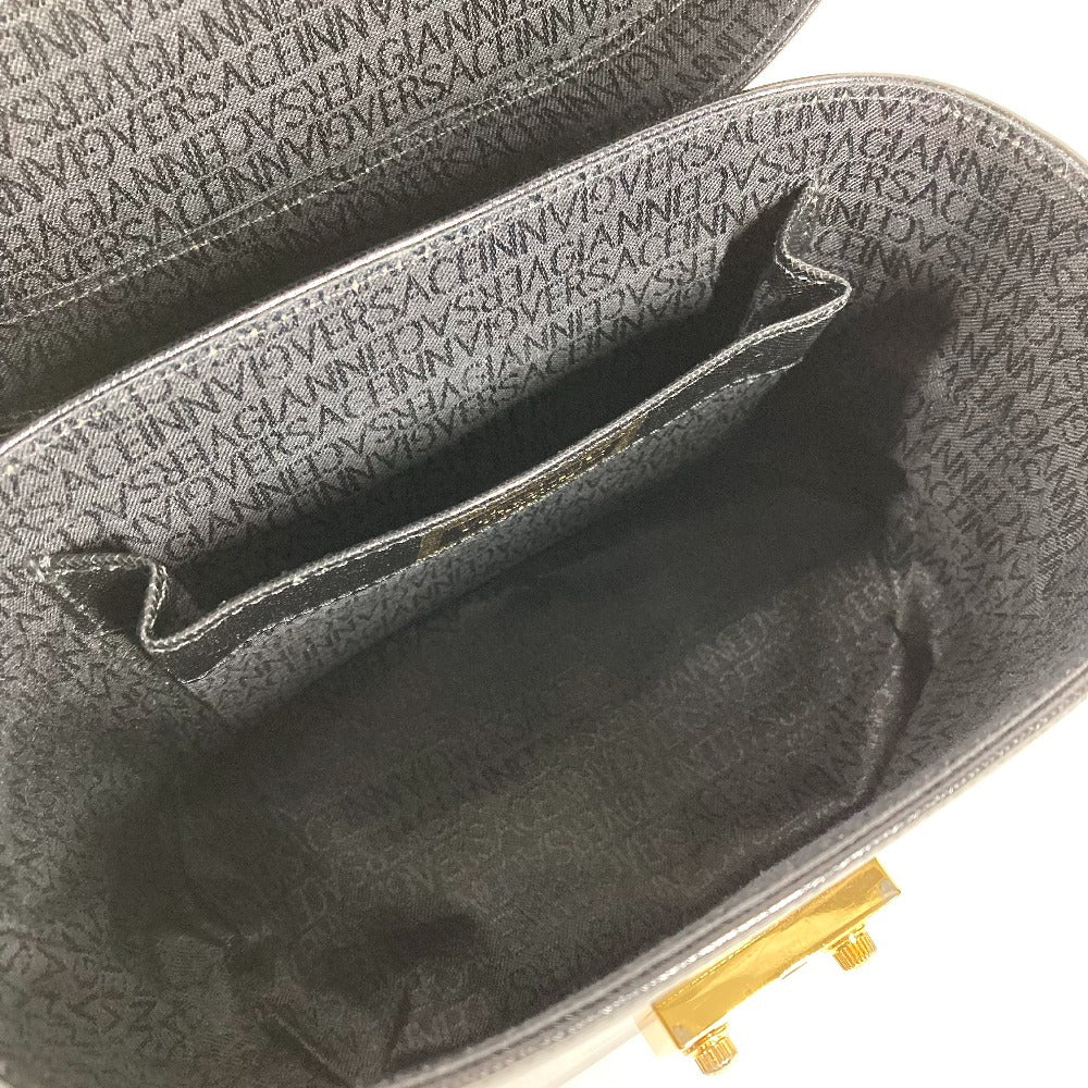 VERSACE vintage Sunburst logo bag vanity bag Hand Bag Leather Gold/Black Used