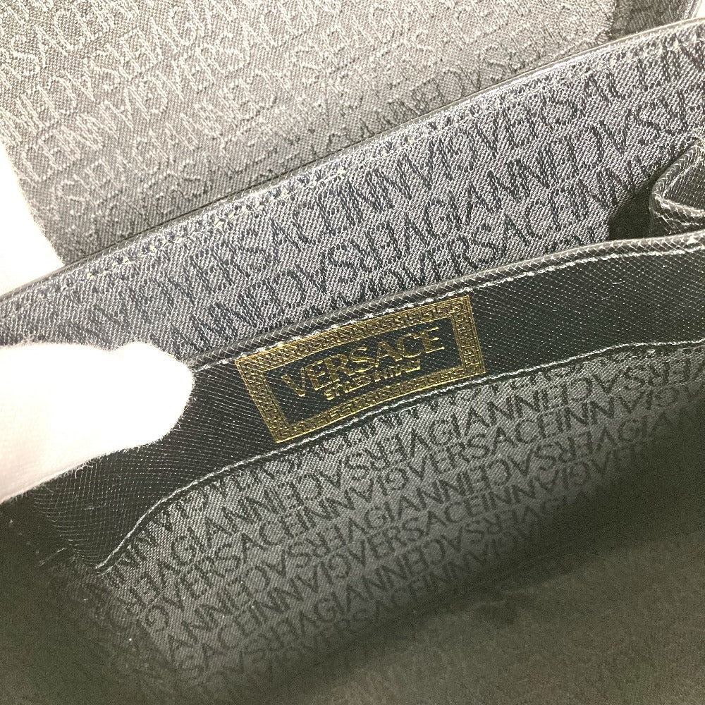 VERSACE vintage Sunburst logo bag vanity bag Hand Bag Leather Gold/Black Used