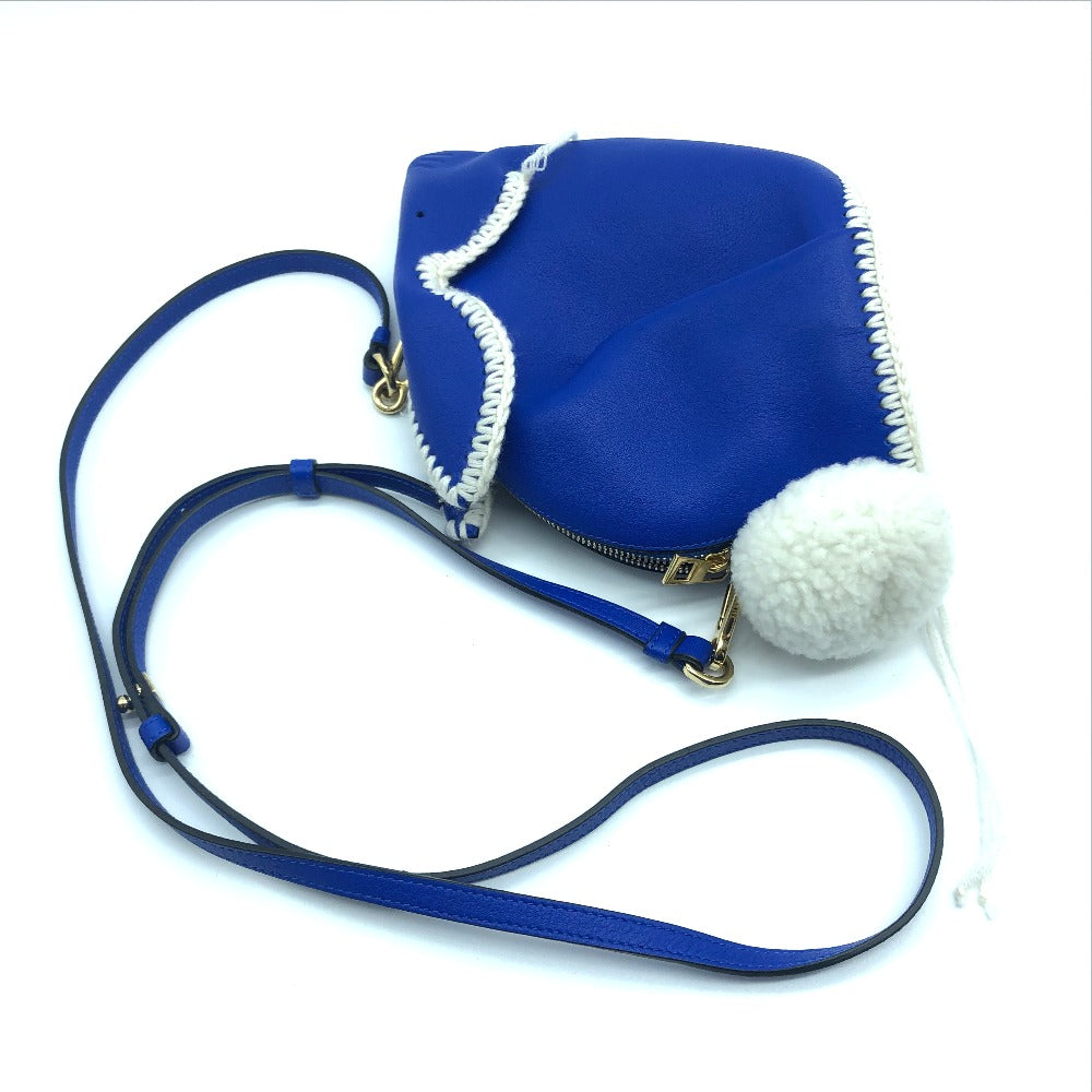 LOEWE Rabbit Motif Animal Macrame Charm Key Bag Leather Mini Shoulder Bag Coin Case Women's Blue Blue x White