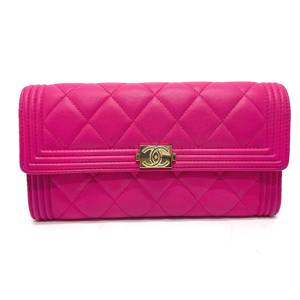 CHANEL A80286 Matelasse Boy Chanel Wallet, Round Zipper Long Wallet, Leather Accessory, Long Wallet, Lambskin, Women's, Pink