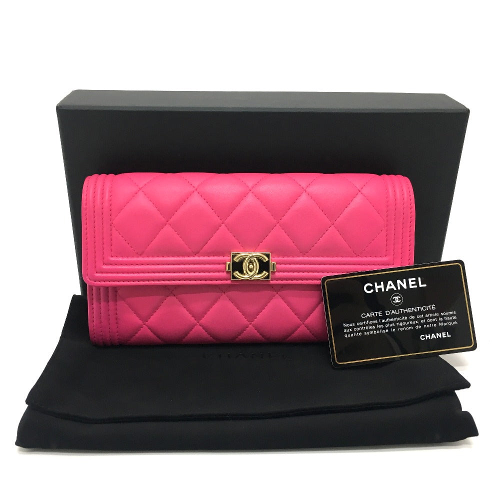 CHANEL A80286 Matelasse Boy Chanel Wallet, Round Zipper Long Wallet, Leather Accessory, Long Wallet, Lambskin, Women's, Pink