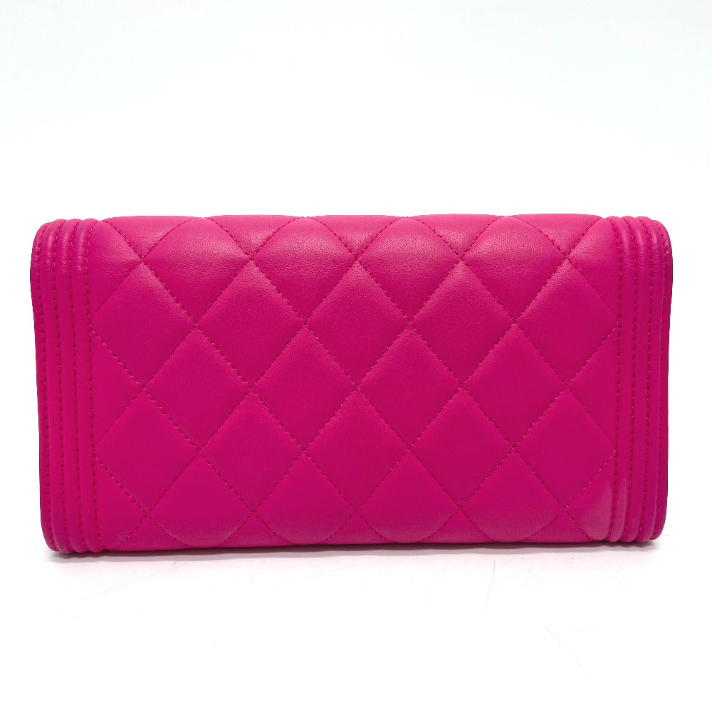 CHANEL A80286 Matelasse Boy Chanel Wallet, Round Zipper Long Wallet, Leather Accessory, Long Wallet, Lambskin, Women's, Pink
