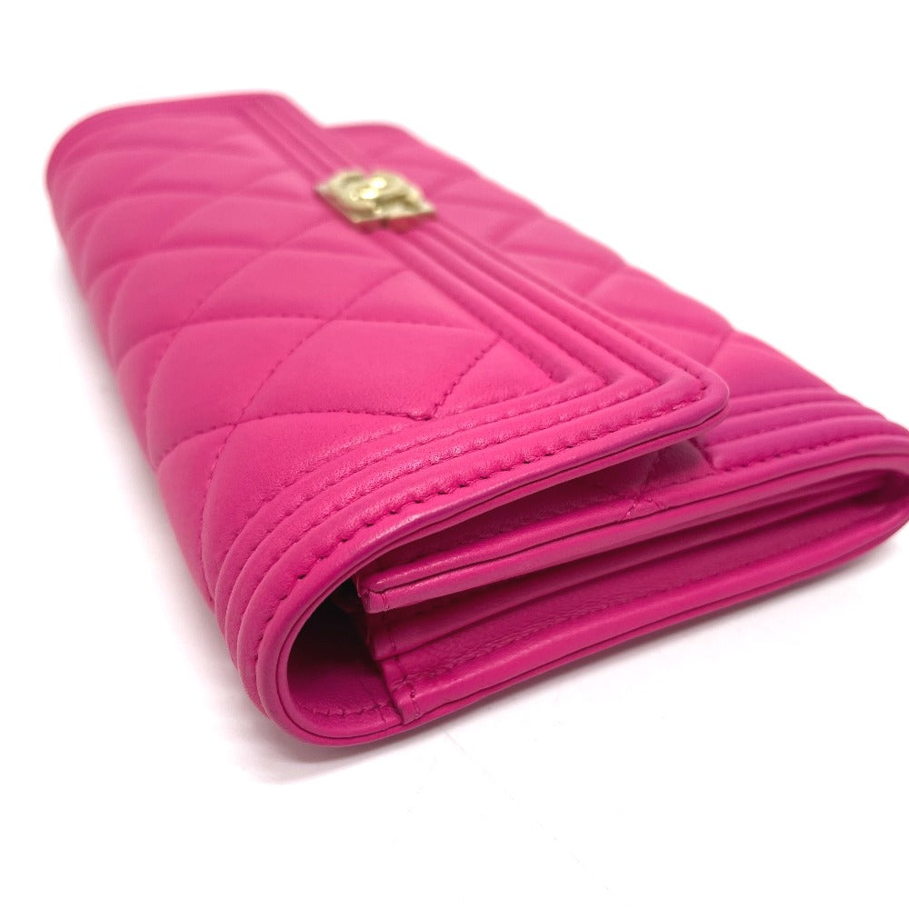CHANEL A80286 Matelasse Boy Chanel Wallet, Round Zipper Long Wallet, Leather Accessory, Long Wallet, Lambskin, Women's, Pink