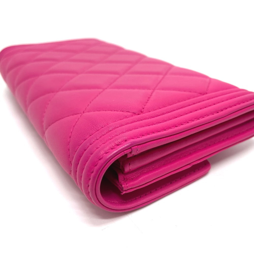 CHANEL A80286 Matelasse Boy Chanel Wallet, Round Zipper Long Wallet, Leather Accessory, Long Wallet, Lambskin, Women's, Pink