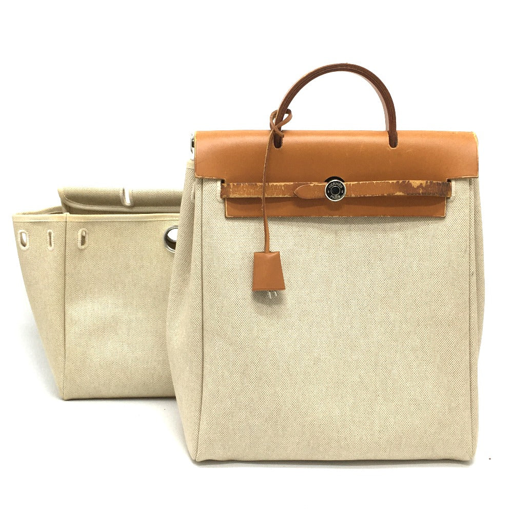 HERMES Airbag Ad PM 2-Way Backpack with Spare Bag, Leather, Women's, Natural Beige