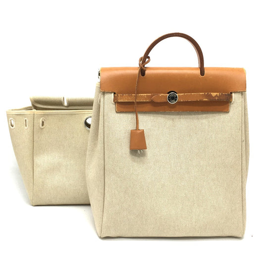 HERMES Airbag Ad PM 2-Way Backpack with Spare Bag, Leather, Women's, Natural Beige