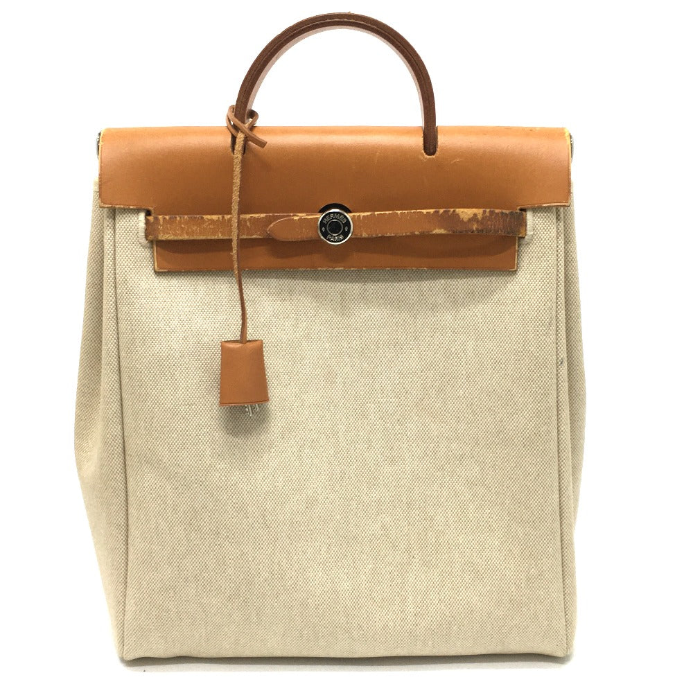 HERMES Airbag Ad PM 2-Way Backpack with Spare Bag, Leather, Women's, Natural Beige