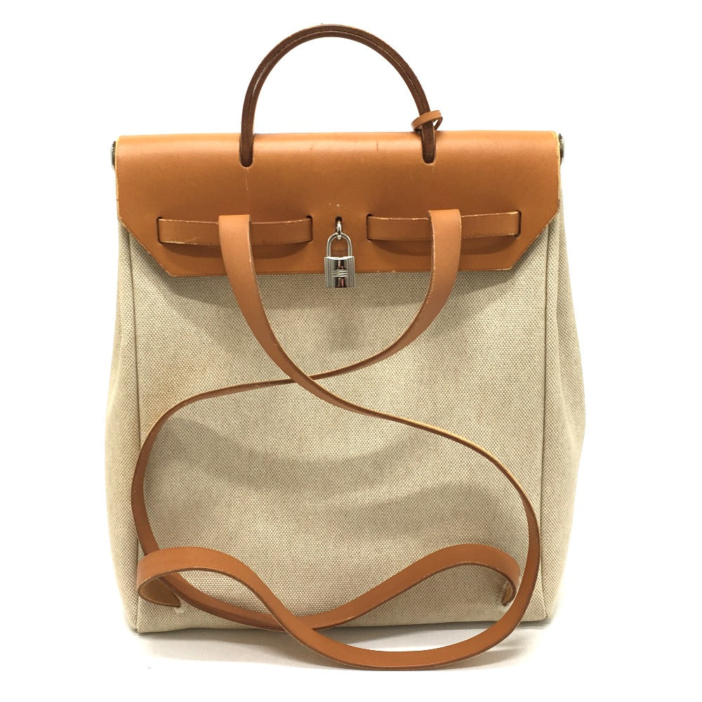 HERMES Airbag Ad PM 2-Way Backpack with Spare Bag, Leather, Women's, Natural Beige